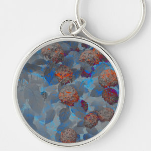 Blue orange colour flower pattern digital art key ring
