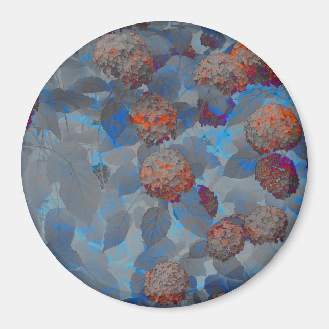 Blue orange colour flower pattern digital art magnet (Front)