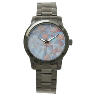 Blue orange colour flower pattern digital art watch