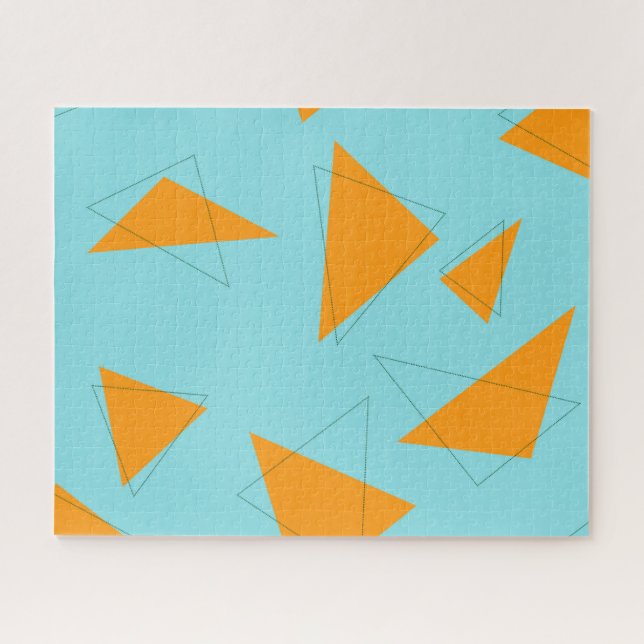 Blue,orange, cool, trendy, modern triangle pattern jigsaw puzzle (Horizontal)