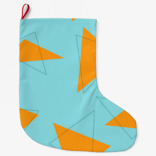 Blue,orange, cool, trendy, modern triangle pattern large christmas stocking