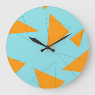 Blue,orange, cool, trendy, modern triangle pattern large clock