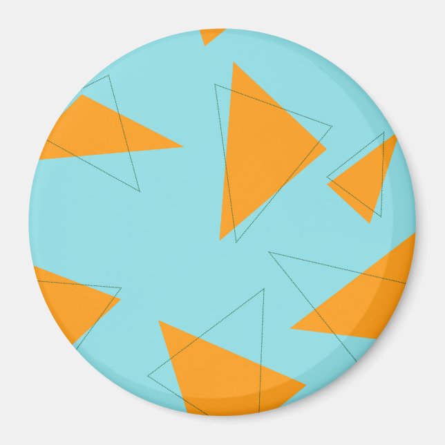 Blue,orange, cool, trendy, modern triangle pattern magnet (Front)