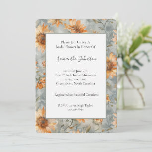 Blue Orange Cream Flowers Bridal Shower Invitation