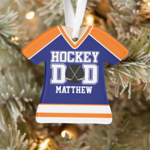 Blue/Orange Custom Hockey Dad Jersey Ornament