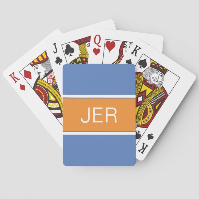 Blue Orange Custom Personalised Monogram Initials Playing Cards (Back)