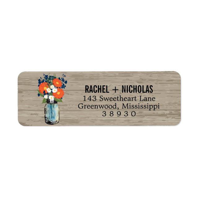Blue Orange Daisies Mason Jar  | Return Address (Front)