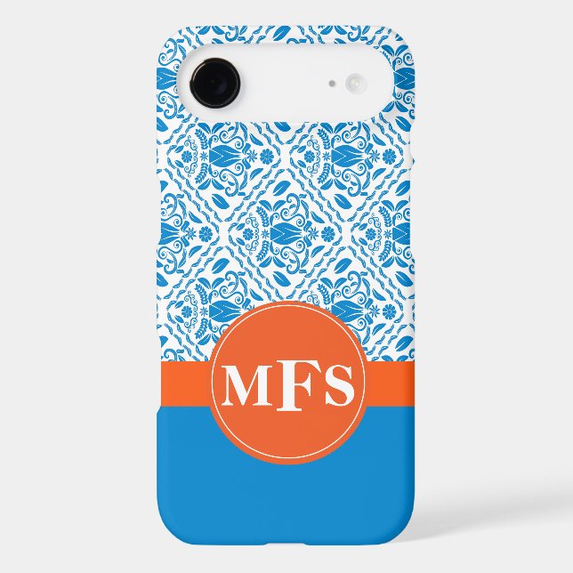 Blue/Orange Damask Pattern Initials iPhone 4/4s Case-Mate iPhone Case (Back)