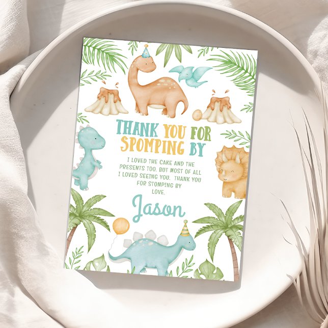 Blue Orange Dinosaur Birthday Thank You Card (Editable Dinosaur Birthday Thank you Card, Dino Thank You Card Boy Thank You For Stomping By)