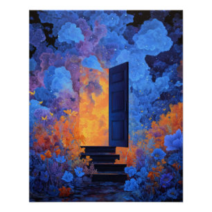 Blue Orange Dream Portal Surreal Fantasy Art Poster