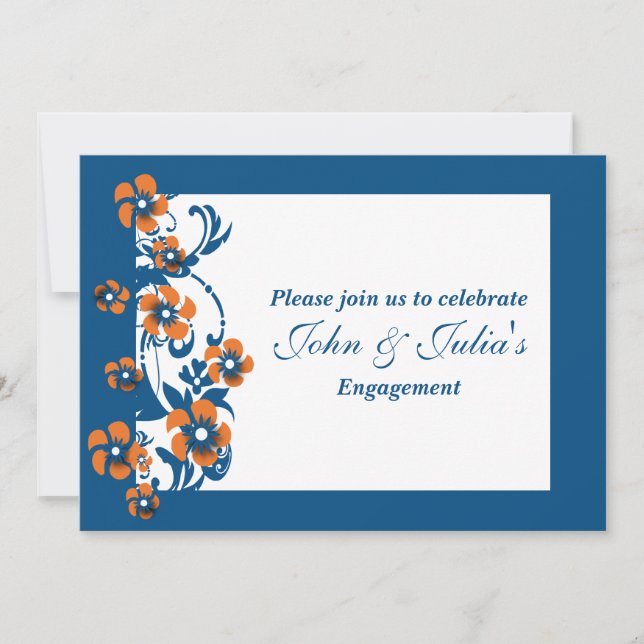 Blue orange engagement anniversary CUSTOM Invitation (Front)