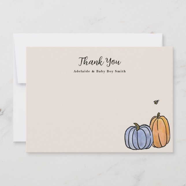 Blue Orange Fall Pumpkin Thank You Note Card (Front)