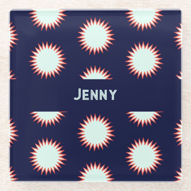 Blue & Orange Flash Add The Name Bold Loud Pattern Glass Coaster (Front)