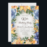 Blue Orange Floral 90th Birthday Invitation<br><div class="desc">Pretty blue and orange Tiger Lilies/floral custom 90th birthday party invitation personalised with the name of the guest of honour. Contact me for help with customisation or to request additional Zazzle products for your party.</div>