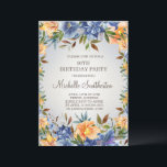 Blue Orange Floral 90th Birthday  Invitation<br><div class="desc">Elegant navy blue and orange watercolor floral/tigerlilies and greenery on a tan 90th birthday party invitation.  Contact me for assistance with customisation or to request matching or coordinating Zazzle products for your party.</div>