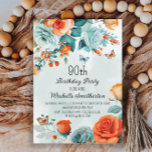 Blue Orange Floral Butterflies 90th Birthday Invitation<br><div class="desc">90th birthday party invitation with beautiful blue and orange flowers and butterflies. Contact me for assistance with your customisations or to request additional matching or coordinating Zazzle products for your celebration.</div>