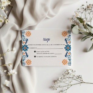 Blue Orange Floral Elegant Fiesta Spanish Wedding RSVP Card
