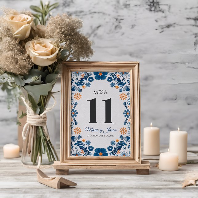 Blue Orange Floral Elegant Fiesta Spanish Wedding Table Number (Blue Orange Floral Elegant Fiesta Spanish Wedding Table Number)