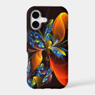 Blue Orange Floral Modern Abstract Art Pattern #03