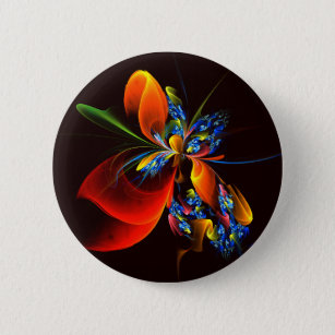 Blue Orange Floral Modern Abstract Art Pattern #03 6 Cm Round Badge