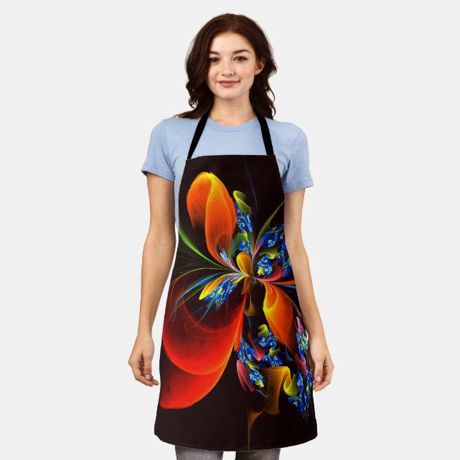 Blue Orange Floral Modern Abstract Art Pattern #03 Apron (Worn)