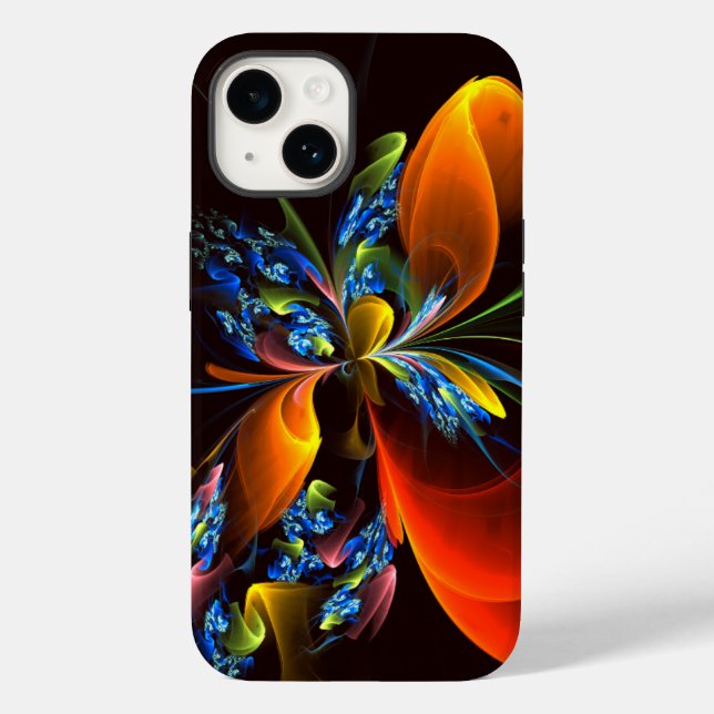 Blue Orange Floral Modern Abstract Art Pattern #03 Case-Mate iPhone Case (Back)