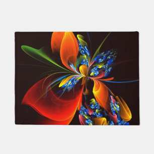 Blue Orange Floral Modern Abstract Art Pattern #03 Doormat