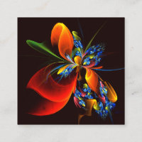Blue Orange Floral Modern Abstract Art Pattern #03