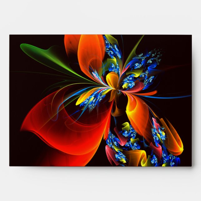 Blue Orange Floral Modern Abstract Art Pattern #03 Envelope (Front)