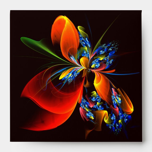 Blue Orange Floral Modern Abstract Art Pattern #03 Envelope (Front)