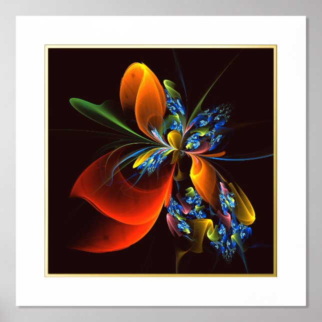 Blue Orange Floral Modern Abstract Art Pattern #03 Foil Prints (Front)