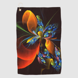 Blue Orange Floral Modern Abstract Art Pattern #03 Golf Towel