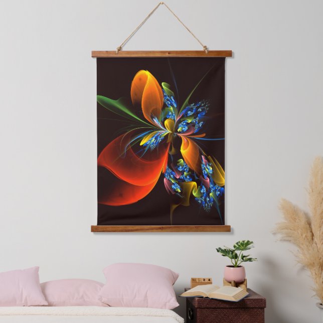 Blue Orange Floral Modern Abstract Art Pattern #03 Hanging Tapestry (Bedroom)