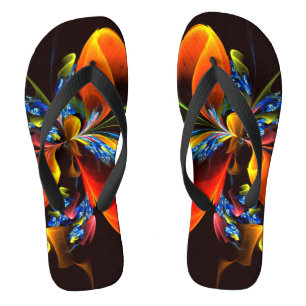Blue Orange Floral Modern Abstract Art Pattern #03 Jandals