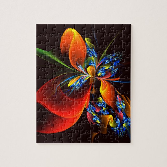 Blue Orange Floral Modern Abstract Art Pattern #03 Jigsaw Puzzle (Vertical)