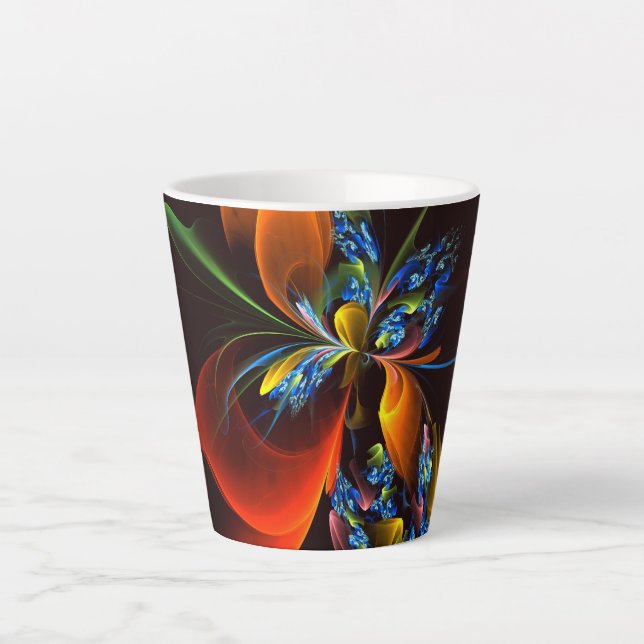 Blue Orange Floral Modern Abstract Art Pattern #03 Latte Mug (Front)