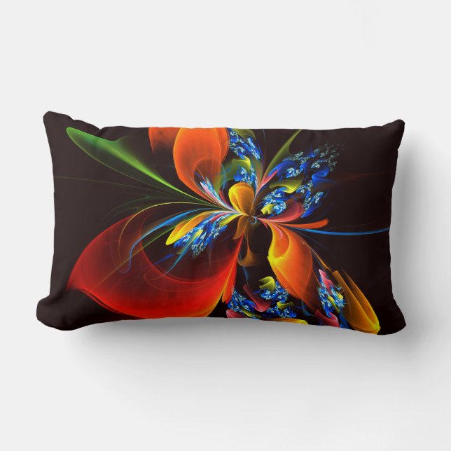 Blue Orange Floral Modern Abstract Art Pattern #03 Lumbar Cushion (Front)