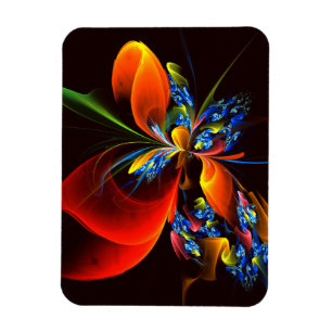 Blue Orange Floral Modern Abstract Art Pattern #03 Magnet