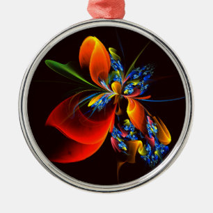 Blue Orange Floral Modern Abstract Art Pattern #03 Metal Tree Decoration