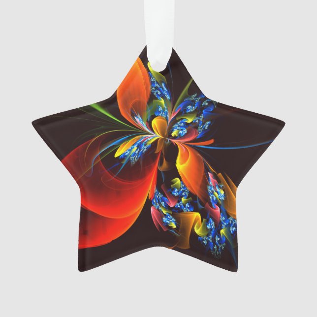Blue Orange Floral Modern Abstract Art Pattern #03 Ornament (Front)