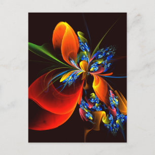 Blue Orange Floral Modern Abstract Art Pattern #03 Postcard