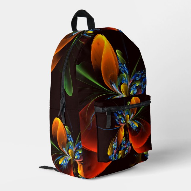 Blue Orange Floral Modern Abstract Art Pattern #03 Printed Backpack (Back Corner Left)