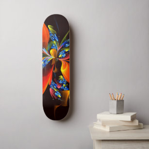 Blue Orange Floral Modern Abstract Art Pattern #03 Skateboard