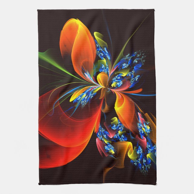 Blue Orange Floral Modern Abstract Art Pattern #03 Tea Towel (Vertical)