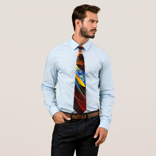 Blue Orange Floral Modern Abstract Art Pattern #03 Tie (In Situ)