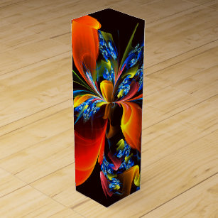 Blue Orange Floral Modern Abstract Art Pattern #03 Wine Box