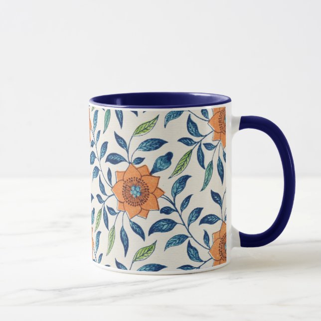 Blue & Orange Floral Pattern Mug (Right)