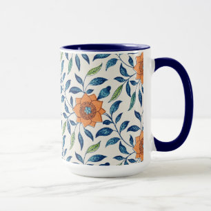 Blue & Orange Floral Pattern Mug