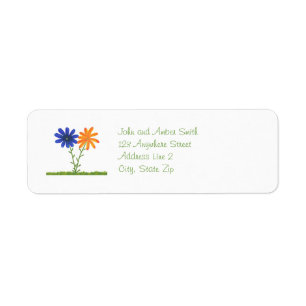 Blue & Orange Flowers Return Address Labels