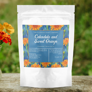 Blue Orange Flowers Waterproof Bath Salts Label